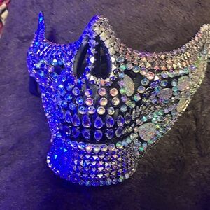 Spirit Rhinestone Skull Face Mask - Blue and Silver